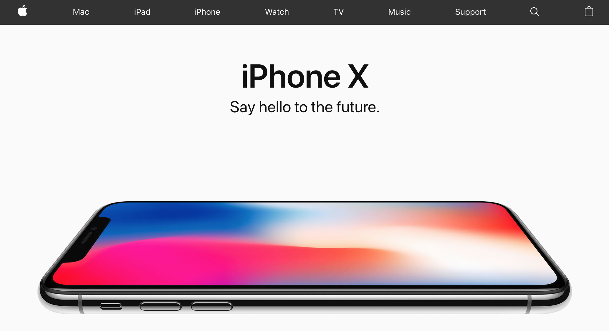 Apple homepage showing iPhone X (2017)